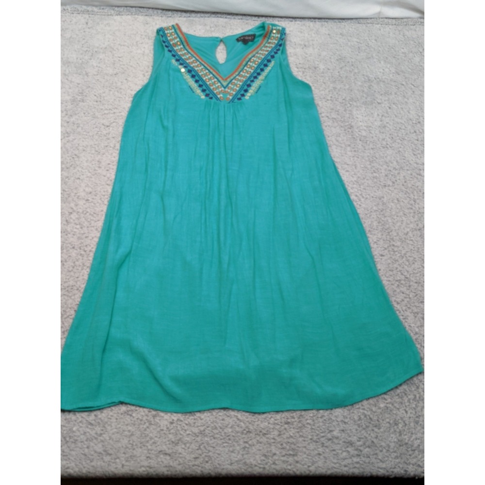 Luxology Midi Dress Teal with‎ Aztec Embroidery Medium Beachwear Western Boho - Picture 2 of 14
